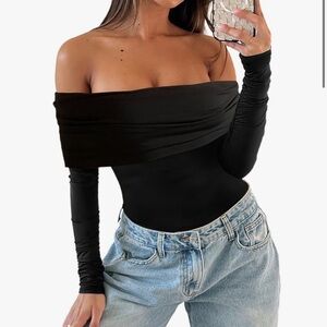 Agecode sexy off the shoulder long sleeve bodysuit